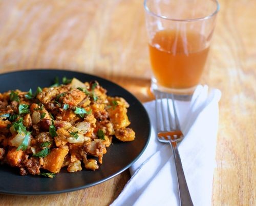 Chorizo and sweet potato hash