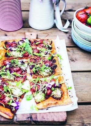 Chorizo and tomato tart