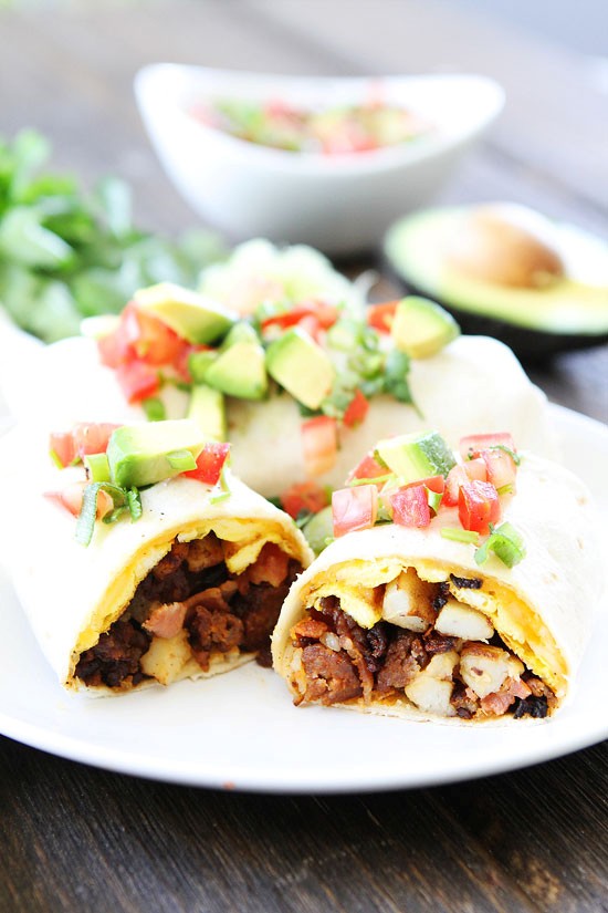 Chorizo bacon breakfast burritos