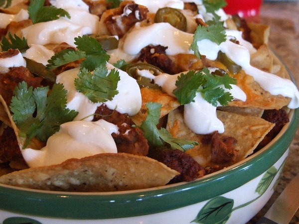 Chorizo, bean and cheese nachos