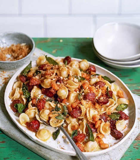 Chorizo, cannellini and sage orecchiette with breadcrumbs