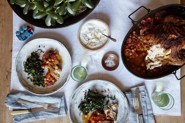 Chorizo chicken with preserved lemon yoghurt and cavolo nero