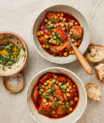 Chorizo, cider and chickpea stew with ajillo