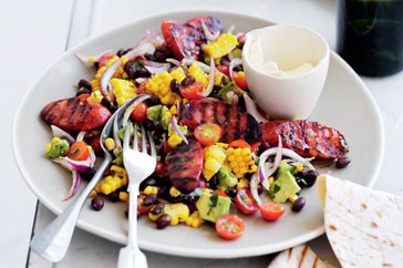 Chorizo, corn & black bean salad with tortillas