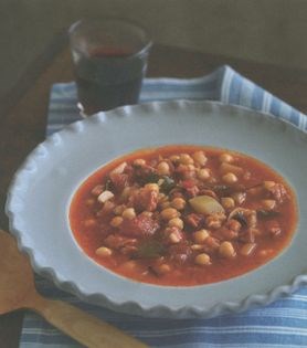 Chorizo, curry leaf, ginger and chickpea soup