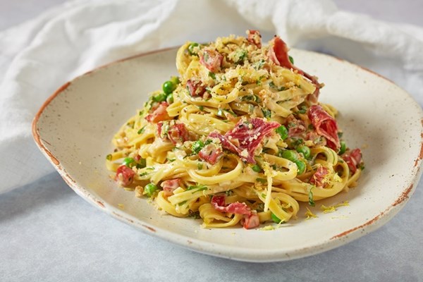 Chorizo, Iberico ham and tarragon linguine
