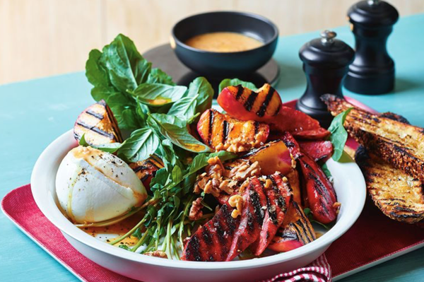 Chorizo, mozzarella and peach salad