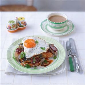 Chorizo, mushroom and egg on toast