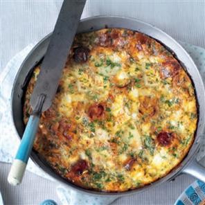Chorizo, parsley and goat's cheese frittata 
