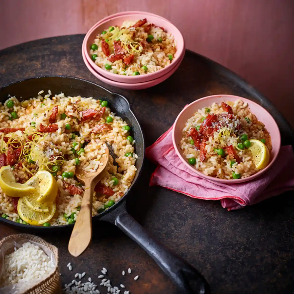 Chorizo, pea and lemon rice