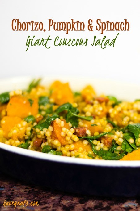 Chorizo, pumpkin & spinach giant couscous salad