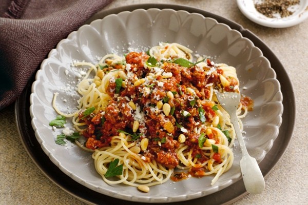 Chorizo ragu with spaghetti