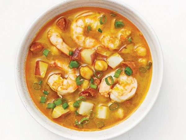 Chorizo, shrimp and chickpea soup