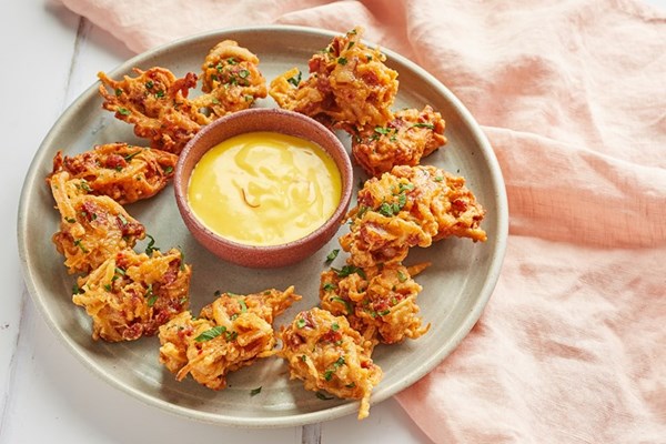 Chorizo, squid and potato fritters with saffron aioli