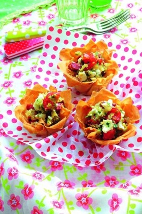 Chorizo, tomato and feta filo tarts