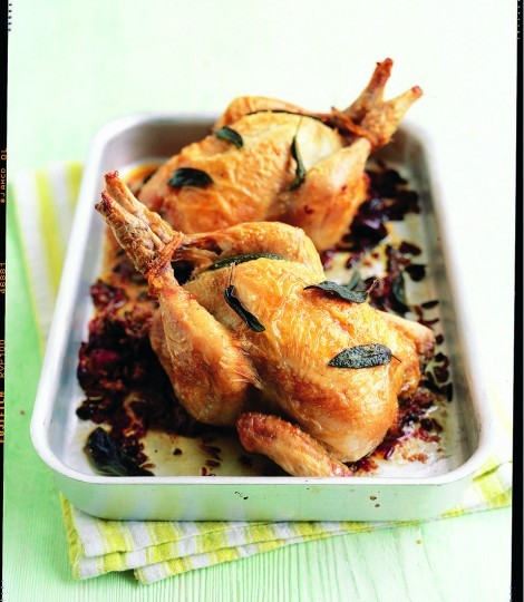 Chorizo, wild and red rice-stuffed poussin