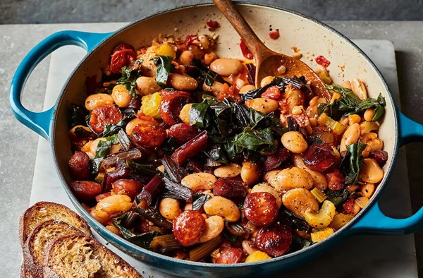 Chorizo with beans & greens