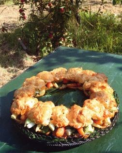 Choux ring with baby vegetables and green butter (La gougère aux primeurs au beurre vert)