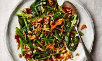 Choy sum with oyster sauce, garlic and peanuts