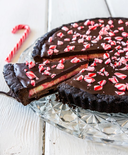 Christmas candy cane chocolate tart