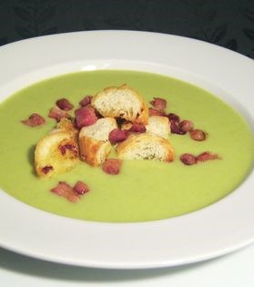 Christmas soup with smoked bacon and croutons