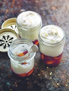Christmas syllabub with cumquat and cranberry compote