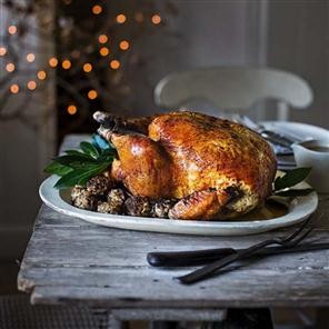 Christmas turkey with juniper and rye stuffing balls