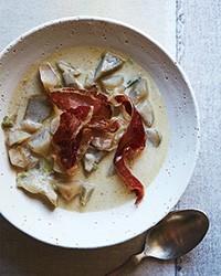 Chunky artichoke and sunchoke soup