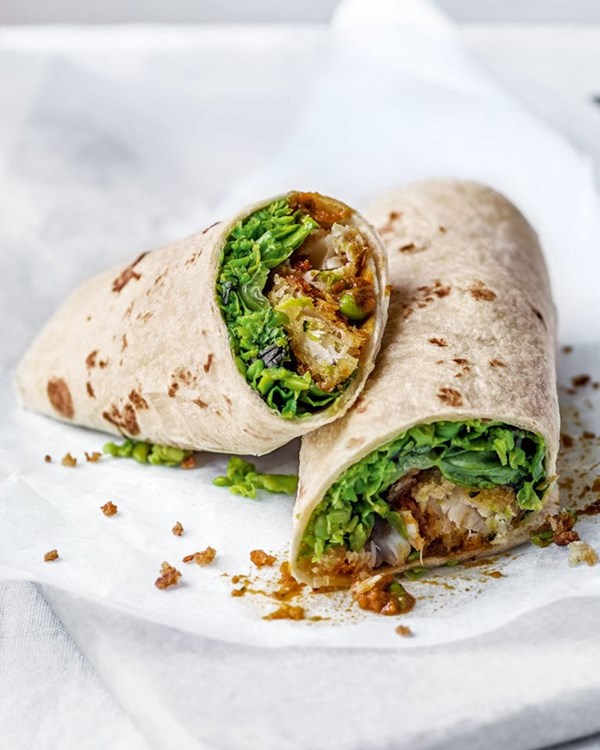 'Chunky 'chip shop' fish and pea wraps