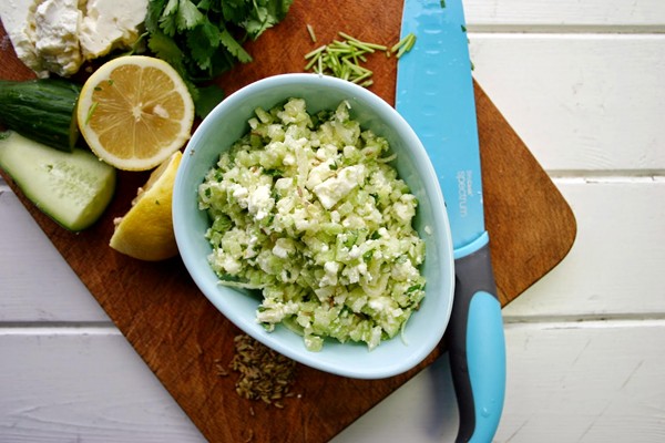 Chunky cucumber, feta and fennel dip