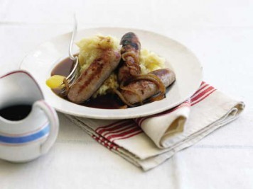 Chunky pork sausages with rooty mash