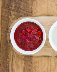 Chunky red beet-and-tomato soup