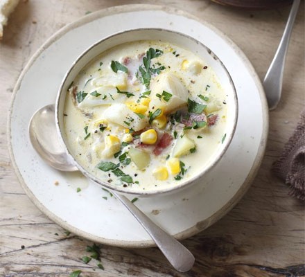 Chunky sweetcorn, haddock and potato soup