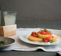 Chunky tomato and basil ragu over polenta