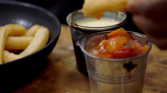 Churros with peaches and custard