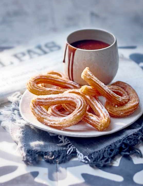 Churros with salted caramel chocolate sauce