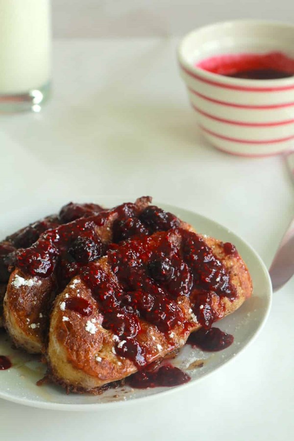 Ciabatta French toast with raspberry preserves