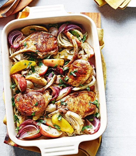 Cider-baked pork with apple & fennel