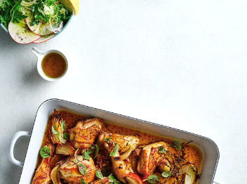 Cider-braised chicken with Brussels sprout and apple salad