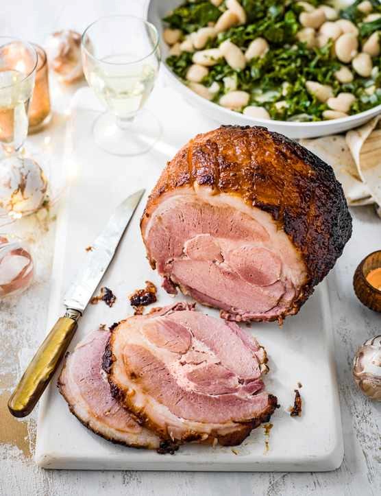 Cider-braised gammon with brown sugar glaze