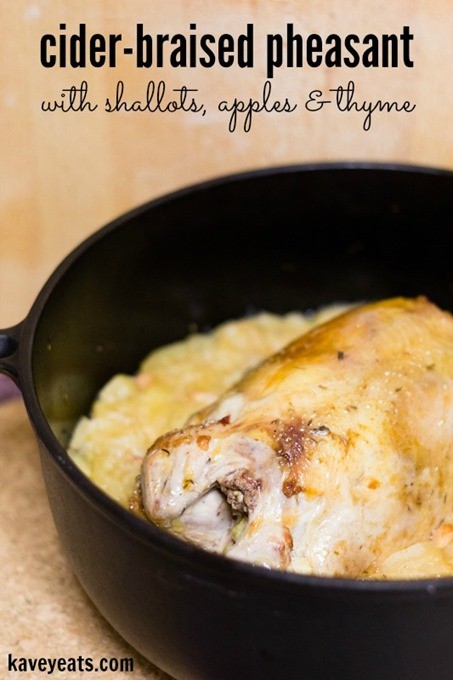 Cider-braised pheasant with shallots, apples & thyme
