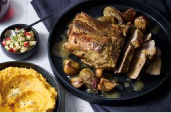 Cider-braised pork and winter mash
