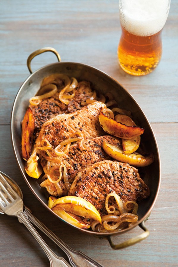 Cider-braised pork chops with apples