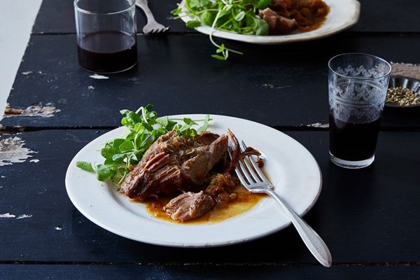 Cider-braised pork shoulder with caramelized onion and apple confit
