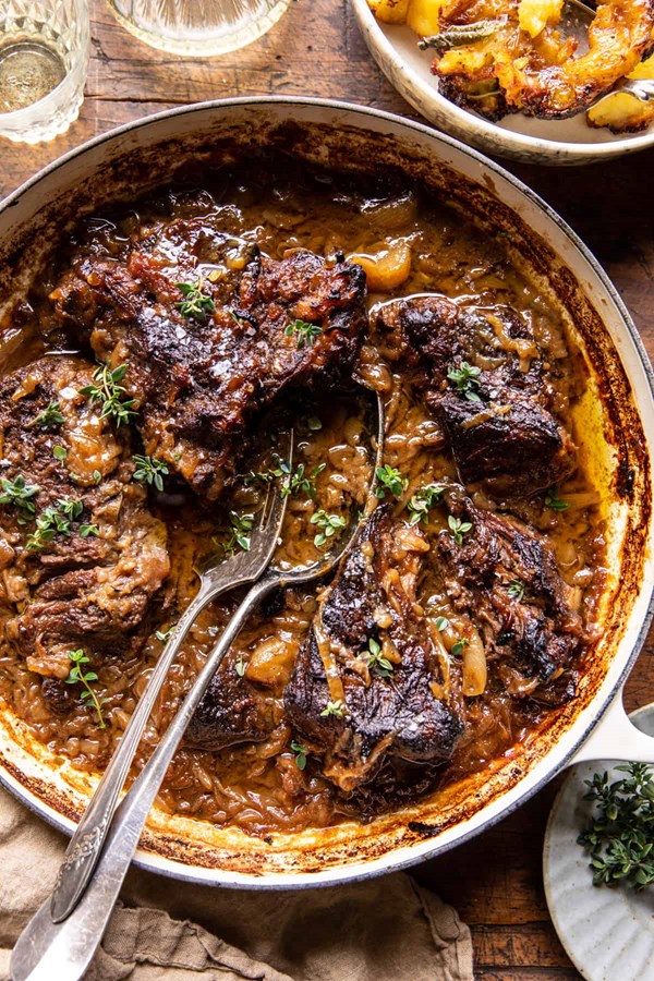 Cider braised pot roast with crispy sage potatoes