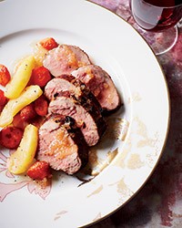 Cider-brined pork tenderloins with roasted apples