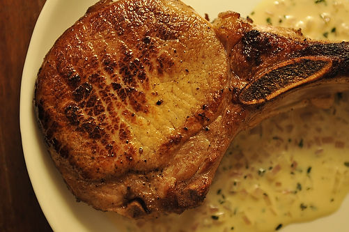 Cider brined pork with Calvados, mustard and thyme