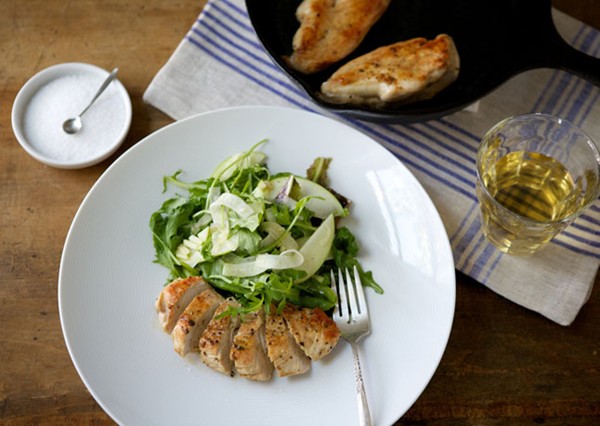 Cider-glazed chicken breasts with apple-fennel salad