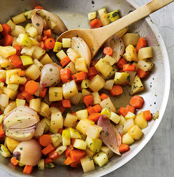 Cider-glazed root vegetables with apple and tarragon