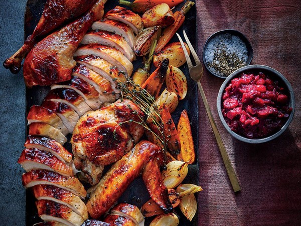 Cider-glazed turkey with roasted apples